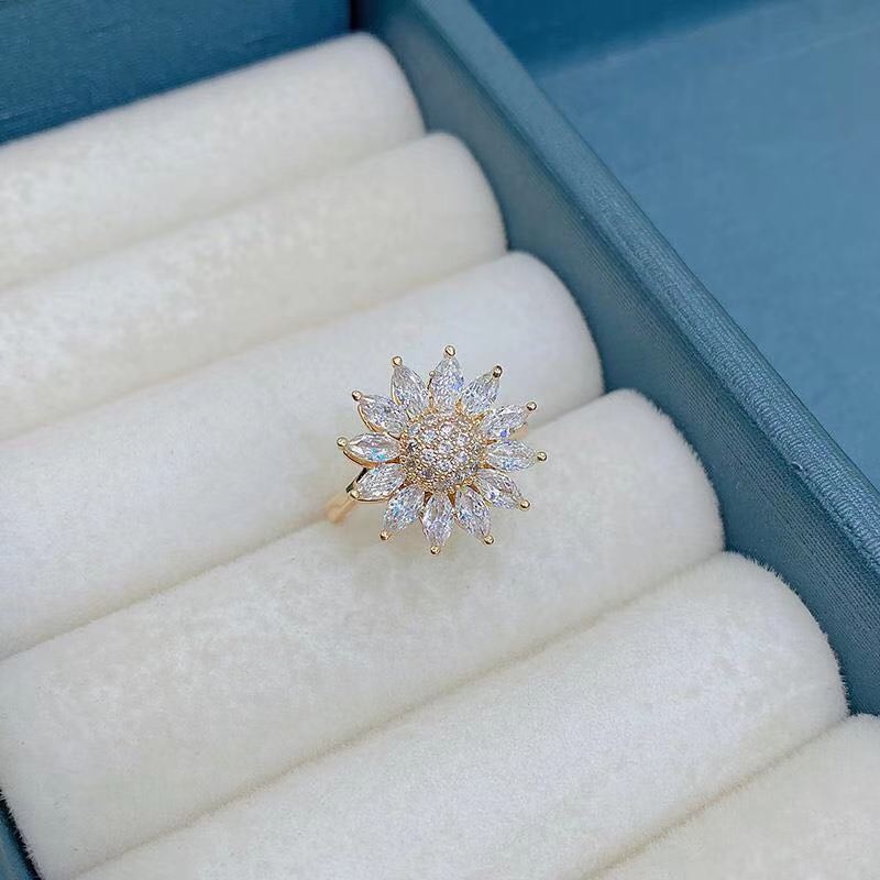 Rotatable Sunflower Rings Anti Stress Anxiety Fidget Adjustable Open Rings